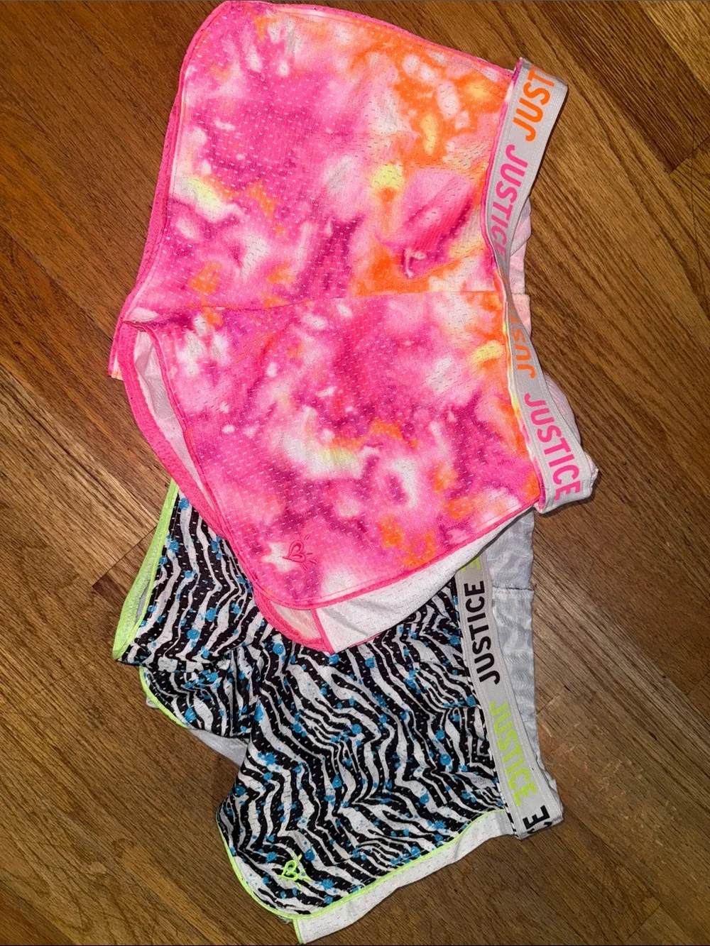 Justice Girls' Neon Tie-Dye & Zebra Active Shorts Set - Pink, Orange, Black